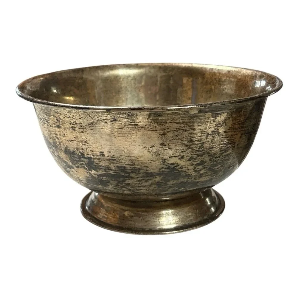 Vintage Silver Plate Footed Serving Bowl Pedestal Centerpiece 6.25” Dining Decor